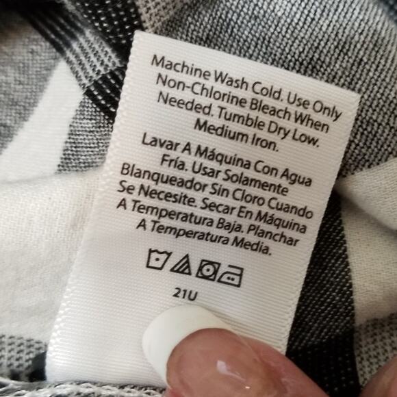 Time & True Black, Gray & White Flannel Plaid Button Up Long Sleeves Shirt Sz L - Picture 10 of 10